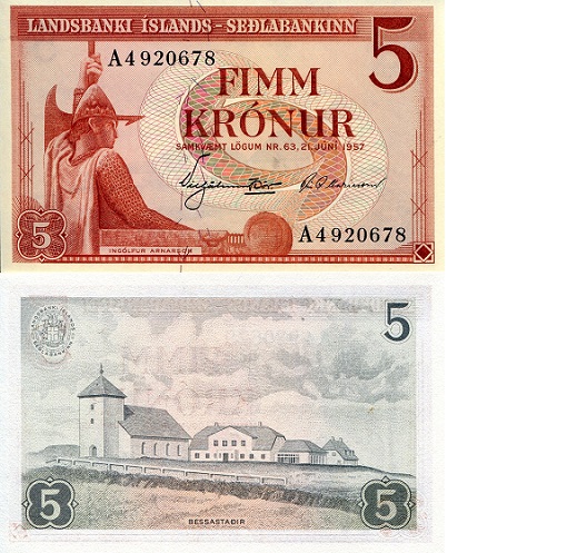 Iceland 5 Kronur Pick Number: 37a UNC Banknote