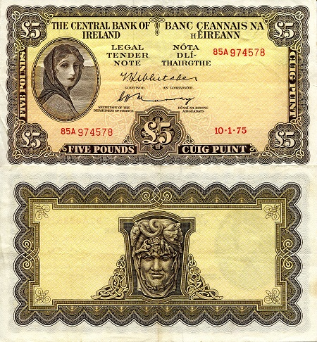Ireland (Eire) 5 Pound Pick Number: 65c VF Banknote