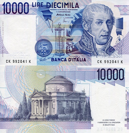 Italy  10,000 Lire Pick Number: 112d UNC Banknote