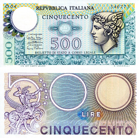 Italy  500 Lira Pick Number: 94 UNC Banknote