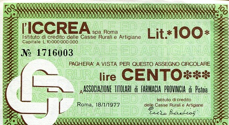 Italy (Emergency Issue) 100 Lire Pick Number: be6003 XF/VF (TRH corner Issue) Banknote
