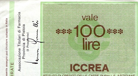 Italy (Emergency Issue) 100 Lire XF/VF (TRH corner Issue) pick #: be6003