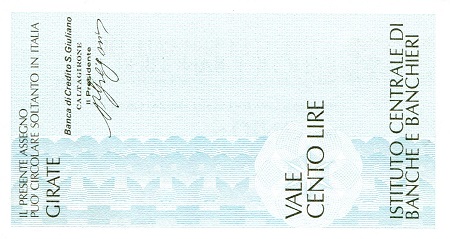 Italy (Emergency Issue) 100 Lire aUNC pick #: be1994