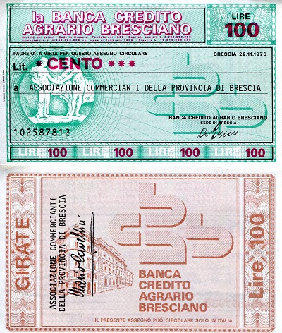 Italy (Emergency Issue) 100 Lire Pick Number: be7812 aUNC Banknote