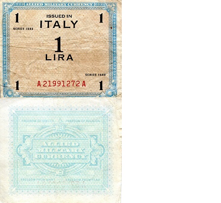 Italy (Military) 1 Lira Pick Number: m10b F Banknote