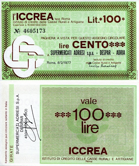 Italy (Emergency Issue) 100 Lire Pick Number: be16c UNC Banknote