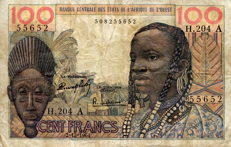 Ivory Coast 100 Francs Pick Number: 101Ad F/VG (see large image) Banknote