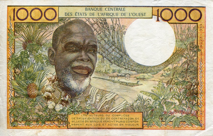 Ivory Coast 1000 Francs Pick Number: 103Am VF Banknote