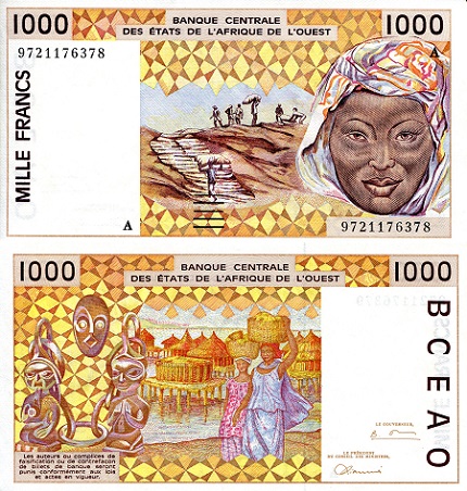 Ivory Coast 1,000 Francs Pick Number: 111Ag UNC Banknote