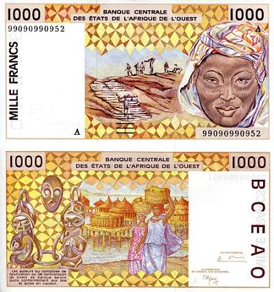 Ivory Coast 1,000 Francs Pick Number: 111Ai aUNC Banknote