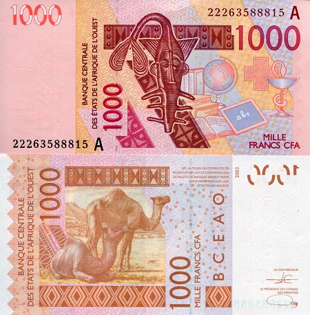Ivory Coast 1,000 Francs Pick Number: 115Av UNC Banknote