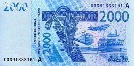 Ivory Coast 2,000 Francs Pick Number: 116Aa aUNC (minor corner issue) Banknote