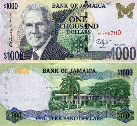 Jamaica 1,000 Dollars Pick Number: 86i UNC Banknote