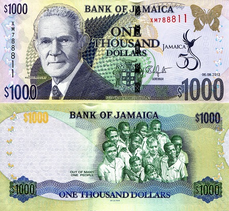 Jamaica 1,000 Dollars Pick Number: 92 UNC Banknote