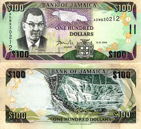 Jamaica 100 Dollars Pick Number: 84b aUNC Banknote