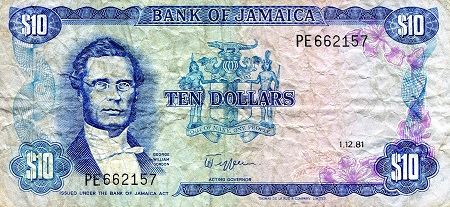 Jamaica 10 Dollar Pick Number: 67c F (see large scan) Banknote