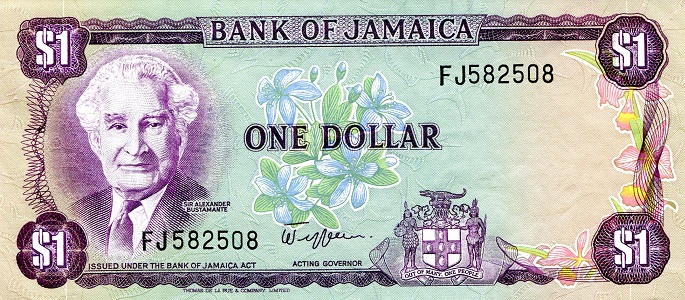 Jamaica 1 Dollar Pick Number: 64a aUNC Banknote