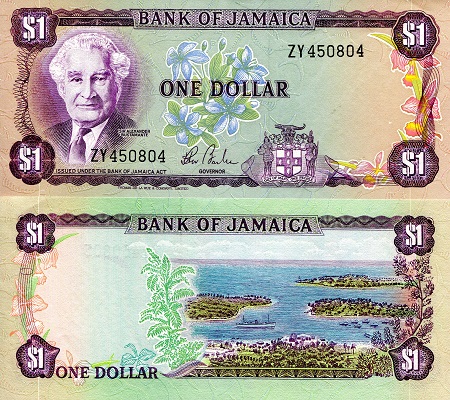 Jamaica 1 Dollar Pick Number: 64b (replacement) aUNC (Minor TRH corner issue) Banknote