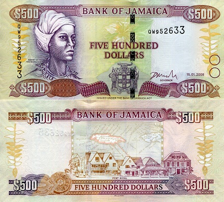 Jamaica 500 Dollars Pick Number: 85d aUNC Banknote