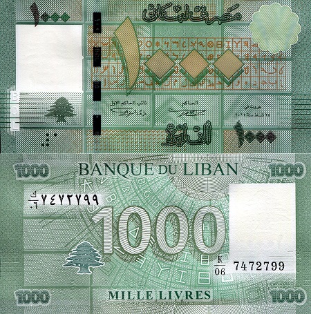 Lebanon 1,000 Livres Pick Number: 90a UNC Banknote