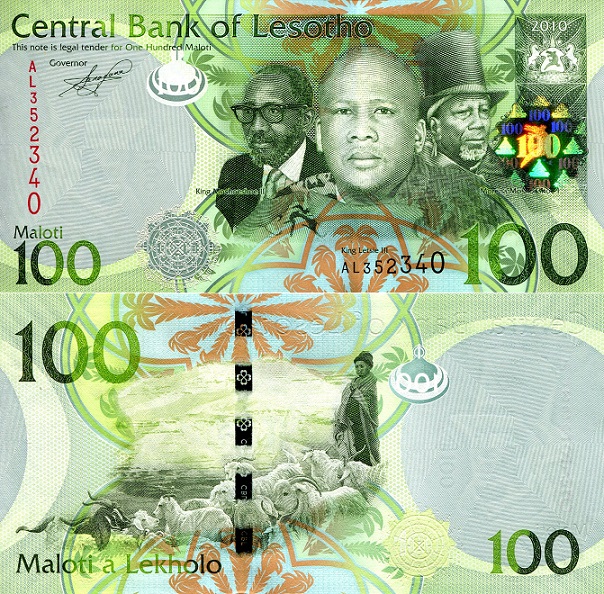 Lesotho 100 Maloti Pick Number: 24 UNC Banknote