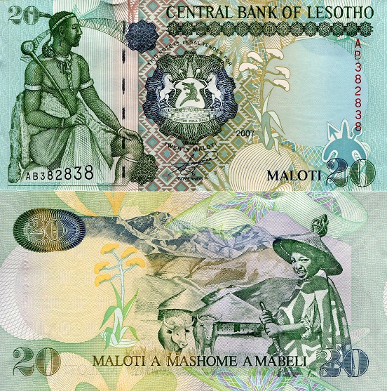 Lesotho 20 Maloti Pick Number: 16f UNC Banknote