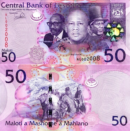 Lesotho 50 Maloti Pick Number: 23b UNC Banknote