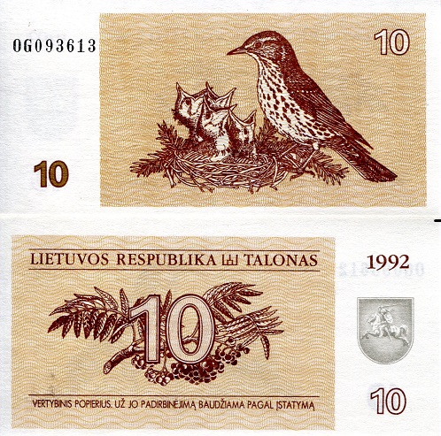 Lithuania 10 Talonas Pick Number: 40 UNC Banknote
