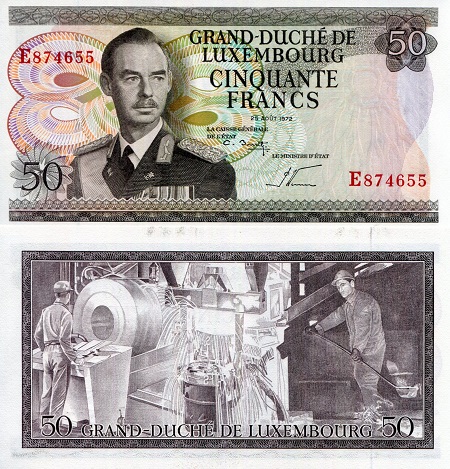 Luxembourg 50 Francs Pick Number: 55b UNC Banknote