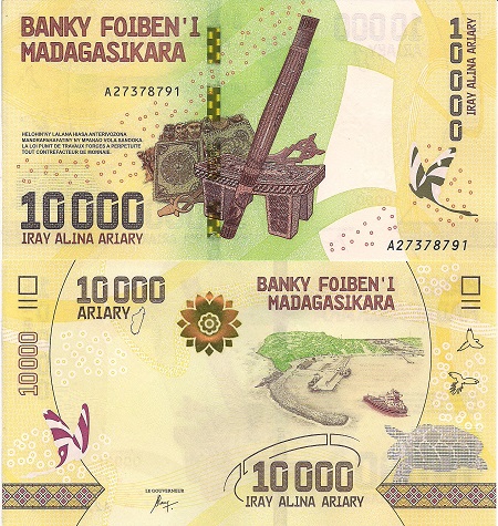 Madagascar 10,000 Ariary Pick Number: 103 UNC Banknote