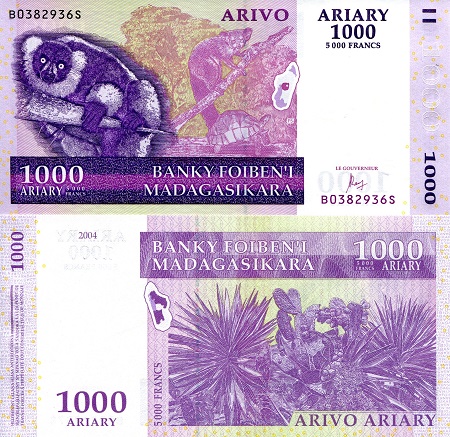 Madagascar 100 - 2,000 Ariary UNC pick #: set: 86b, 87c, 88d, 89c, 90