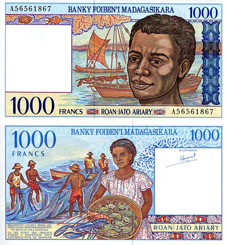 Madagascar 1000 Ariary Pick Number: 76a UNC Banknote