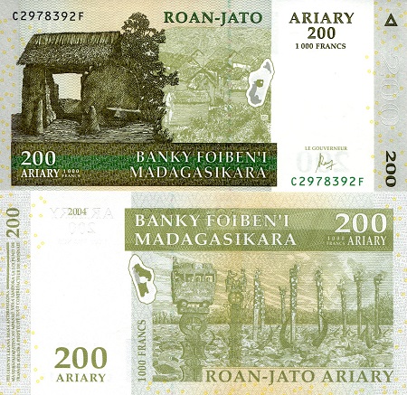 Madagascar 100 - 2,000 Ariary UNC pick #: set: 86b, 87c, 88d, 89c, 90