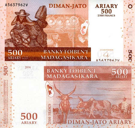 Madagascar 500 Ariary Pick Number: 95 UNC Banknote