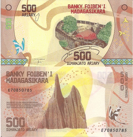 Madagascar 500 Ariary Pick Number: 99 UNC Banknote