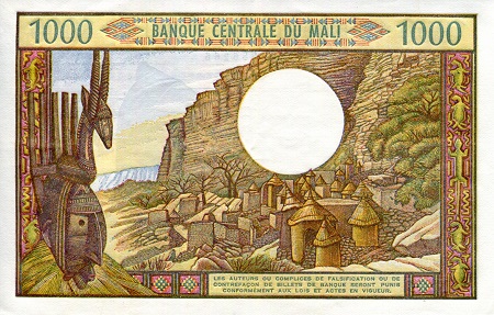 Mali 1,000 Francs aUNC (see large scan) pick #: 13e