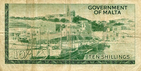 Malta 10 Shillings VG (see large scan) pick #: 25a