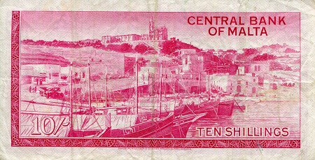Malta 10 Shillings F/VG (see large scan) pick #: 28a