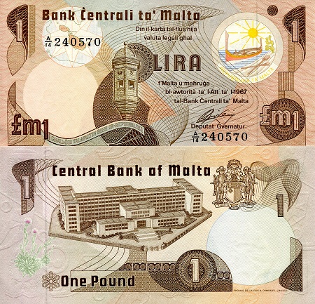 Malta 1 Lira Pick Number: 34b XF Banknote