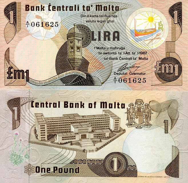 Malta 1 Lira Pick Number: 34a aUNC Banknote
