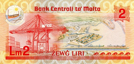 Malta 2 Liri aUNC pick #: 37a