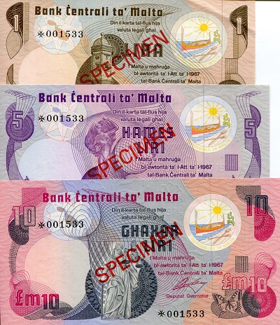 Malta 1 - 10 Lira Pick Number: CS1 UNC Banknote