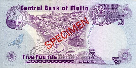 Malta 5 Liri aUNC (small corner issue) pick #: 35as1