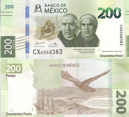 Mexico 200 Pesos Pick Number: New  UNC Banknote