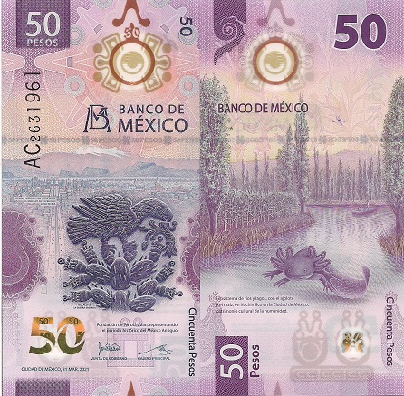 Mexico 50 Pesos Pick Number: New UNC Banknote