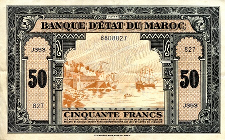 Morocco 50 Francs VF (see large scan) pick #: 26