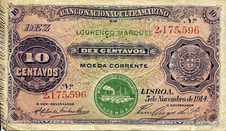 Mozambique 10 Centavos Pick Number: 53 F/VG (see large scan) Banknote