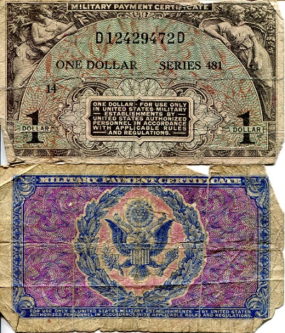 USA - Military 1 Dollar Pick Number: m26 G (see large scan) Banknote