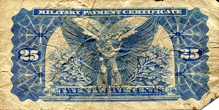 USA - Military 25 Cents VG/G (See large scan) pick #: m93