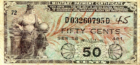 USA - Military 50 Cents Pick Number: m25 F/VG (See large scan) Banknote